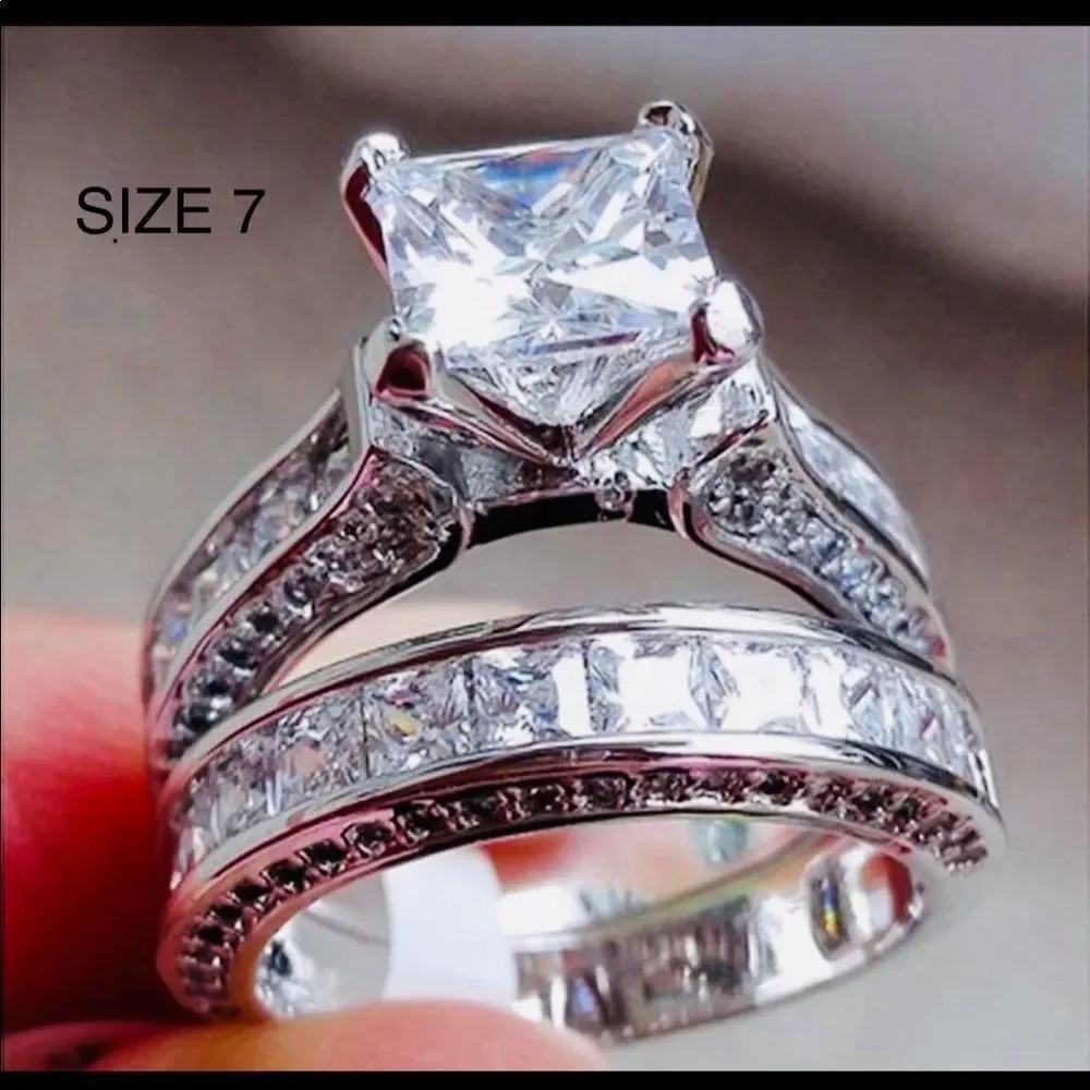 1CT Silver Wedding Bridal Ring